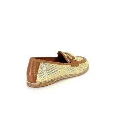 AS 98 B77101-101 Cuir Marron Raffia Dore Mocassins