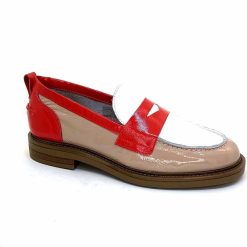 Ivoire0104a Ivoire A53115 Cuir Vernis Beige Blanc Corail Mocassins