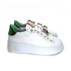 GioPiu Giopiu Pia 144A Cuir Blanc Dore Rose Vert Bijoux Baskets