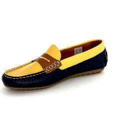 Ivoire0209b Ivoire 10322 Sauvage Cuir Bleu Marine Jaune Marron Mocassins