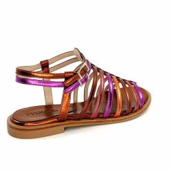 ivoire-395 Ivoire E10433 Neopolis Cuir Metal Orange Fuchsia Sandales