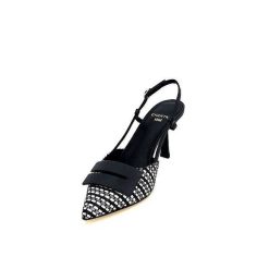 chantal Chantal 2227 Cuir Noir Raffia Noir Blanc Beige Escarpins