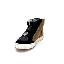 Méliné Meline Nkc 1151 Cuir Dore Et Daim Noir Baskets