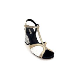 Ivoire0551 Ivoire 2225 Alba Cuir Noir Blanc Dore Sandales