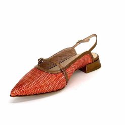 Ivoire0532 Ivoire X1406 Raffia Orange Cuir Bronze Ballerines