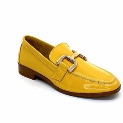 382-ivoire Ivoire 30303 Cuir Vernis Jaune Mocassins