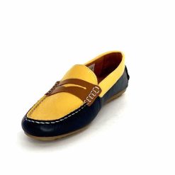 Ivoire0209b Ivoire 10322 Sauvage Cuir Bleu Marine Jaune Marron Mocassins