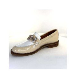 Myma Myma 7509 Cuir Vernis Frippe Beige Blanc Mocassins