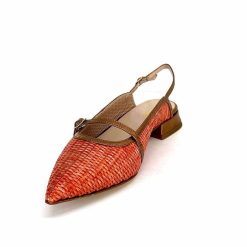 Ivoire0532 Ivoire X1406 Raffia Orange Cuir Bronze Ballerines