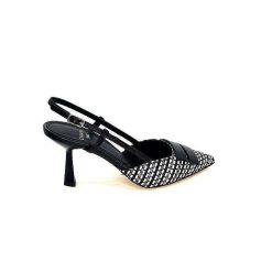 chantal Chantal 2227 Cuir Noir Raffia Noir Blanc Beige Escarpins