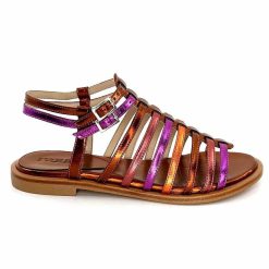 ivoire-395 Ivoire E10433 Neopolis Cuir Metal Orange Fuchsia Sandales