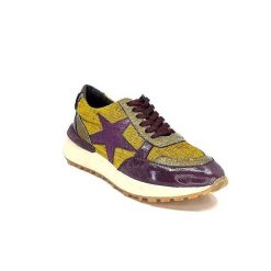 Requin Reqins Urania Mix Cuir Violet Textile Moutarde Baskets