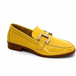 382-ivoire Ivoire 30303 Cuir Vernis Jaune Mocassins