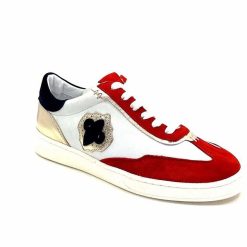 Donna Carolina Donna Carolina 51670 113 Cuir Blanc Daim Rouge Bleu Marine Baskets