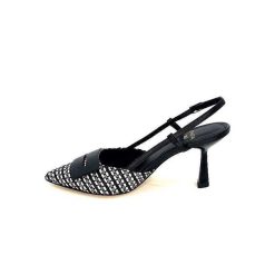 chantal Chantal 2227 Cuir Noir Raffia Noir Blanc Beige Escarpins