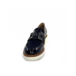 Ivoire0130a Ivoire 8B5085 Cuir Vernis Textile Bleu Marine Mocassins