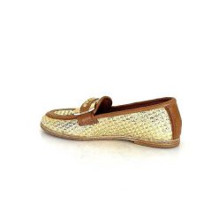 AS 98 B77101-101 Cuir Marron Raffia Dore Mocassins