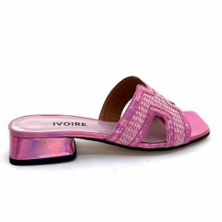 Ivoire0330 Ivoire 330 Cuir Irise Vernis Rose Raffia Rose Mules