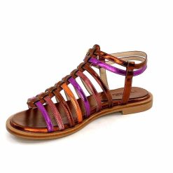 ivoire-395 Ivoire E10433 Neopolis Cuir Metal Orange Fuchsia Sandales