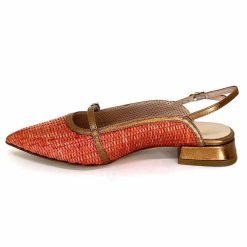 Ivoire0532 Ivoire X1406 Raffia Orange Cuir Bronze Ballerines