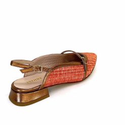 Ivoire0532 Ivoire X1406 Raffia Orange Cuir Bronze Ballerines