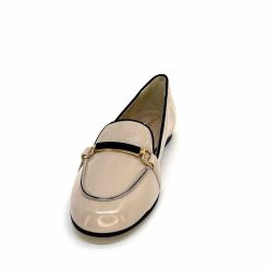 Ivoire0532 Ivoire G771-21 Cuir Vernis Creme Noir Ballerines