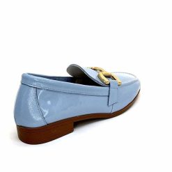 382-ivoire Ivoire 30303 Cuir Vernis Bleu Ciel Mocassins