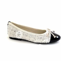 Ivoire0317a Ivoire 2204108 Textile Blanc Vernis Noir Ballerines