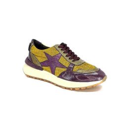 Requin Reqins Urania Mix Cuir Violet Textile Moutarde Baskets