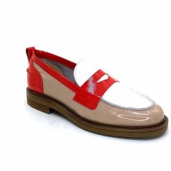 Ivoire0104a Ivoire A53115 Cuir Vernis Beige Blanc Corail Mocassins