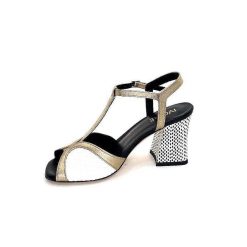 Ivoire0551 Ivoire 2225 Alba Cuir Noir Blanc Dore Sandales