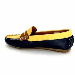 Ivoire0209b Ivoire 10322 Sauvage Cuir Bleu Marine Jaune Marron Mocassins