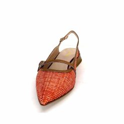 Ivoire0532 Ivoire X1406 Raffia Orange Cuir Bronze Ballerines