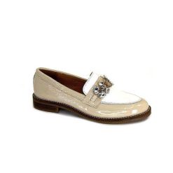 Myma Myma 7509 Cuir Vernis Frippe Beige Blanc Mocassins