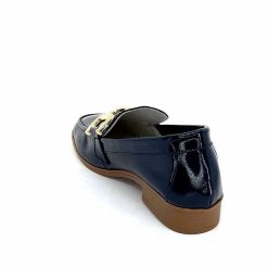 382-ivoire Ivoire 30303 Cuir Vernis Bleu Marine Mocassins