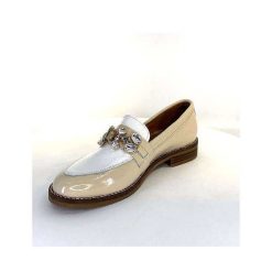 Myma Myma 7509 Cuir Vernis Frippe Beige Blanc Mocassins