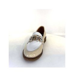 Myma Myma 7509 Cuir Vernis Frippe Beige Blanc Mocassins