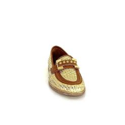 AS 98 B77101-101 Cuir Marron Raffia Dore Mocassins