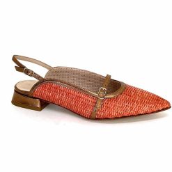 Ivoire0532 Ivoire X1406 Raffia Orange Cuir Bronze Ballerines