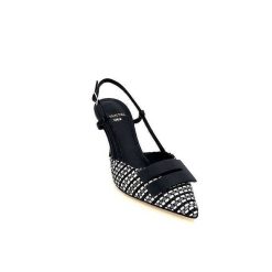 chantal Chantal 2227 Cuir Noir Raffia Noir Blanc Beige Escarpins