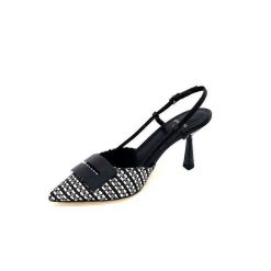 chantal Chantal 2227 Cuir Noir Raffia Noir Blanc Beige Escarpins