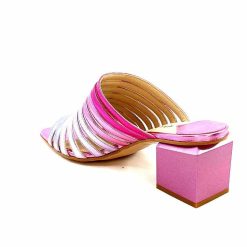 ivoire-395 Ivoire E10859 X Cuir Metal Degrde Rose Argent Bleu Mules