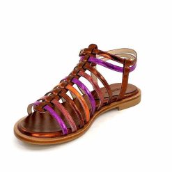 ivoire-395 Ivoire E10433 Neopolis Cuir Metal Orange Fuchsia Sandales