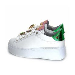 GioPiu Giopiu Pia 144A Cuir Blanc Dore Rose Vert Bijoux Baskets