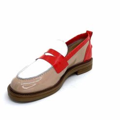 Ivoire0104a Ivoire A53115 Cuir Vernis Beige Blanc Corail Mocassins