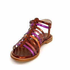 ivoire-395 Ivoire E10433 Neopolis Cuir Metal Orange Fuchsia Sandales