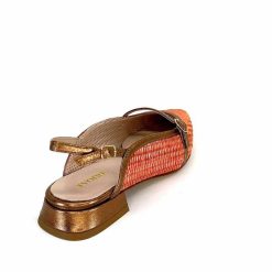 Ivoire0532 Ivoire X1406 Raffia Orange Cuir Bronze Ballerines