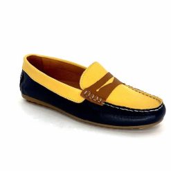 Ivoire0209b Ivoire 10322 Sauvage Cuir Bleu Marine Jaune Marron Mocassins