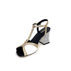 Ivoire0551 Ivoire 2225 Alba Cuir Noir Blanc Dore Sandales