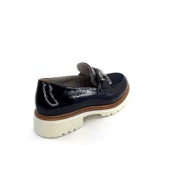 Ivoire0130a Ivoire 8B5085 Cuir Vernis Textile Bleu Marine Mocassins